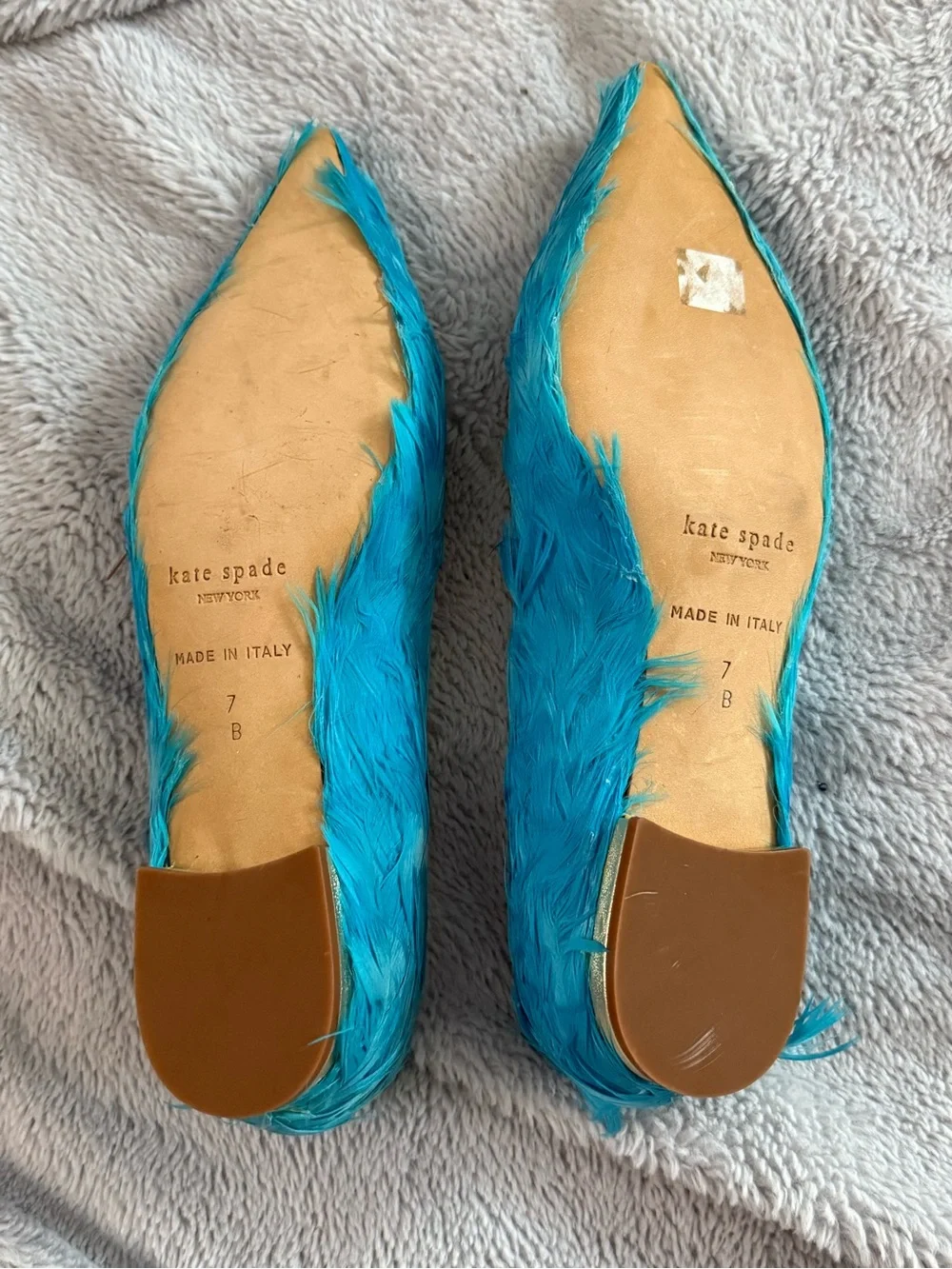 NEW KATE SPADE SIZE 7 Women's Teal Feather-Texture Pointed Toe Flats - Picture 6 of 6